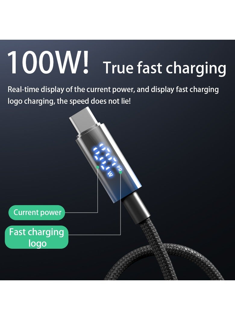 Astralxipher 100W PD Fast Charging Cable with Digital Display | Dual Type-C | Real-Time Power Monitor | 1.2m/2m Braided | Compatible iPhone 15/16 Pro Max, S25 Ultra, Huawei, Xiaomi, Power Bank, Tablet - Image 1