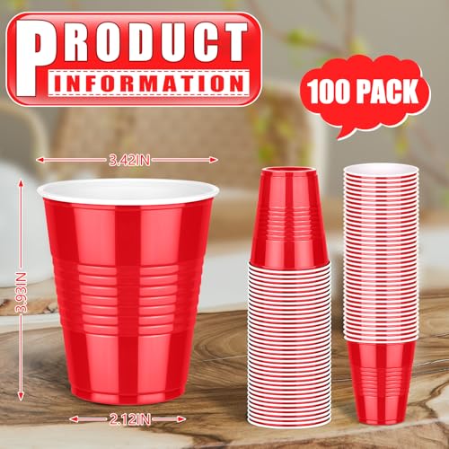 Dualshine 100 Pack Red Plastic Cups 12 oz, Disposable Cups for Party, Heavy Duty Drinking Cup, Christmas Shot Cups for Wedding Birthday Beer Taste Serving Snack Sample Tastings Barbecues - Image 5