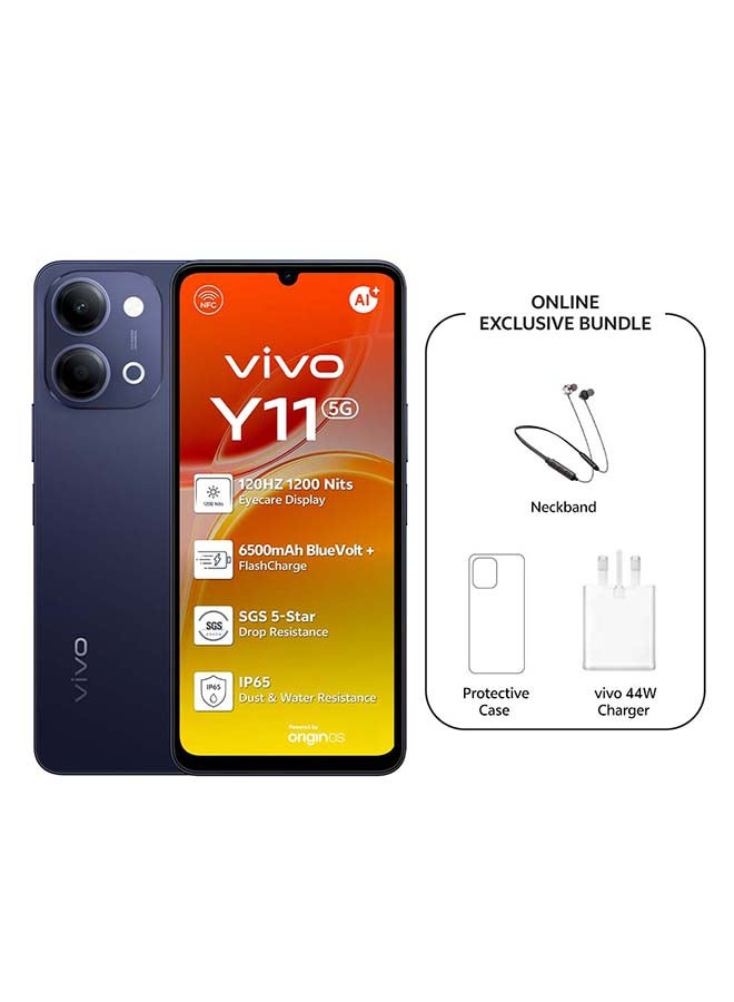 vivo Y11 AI 5G Black 4GB RAM 64GB With Exclusive Neckband (Charger and Case Inside Phone Box) - Middle East Version - Image 1