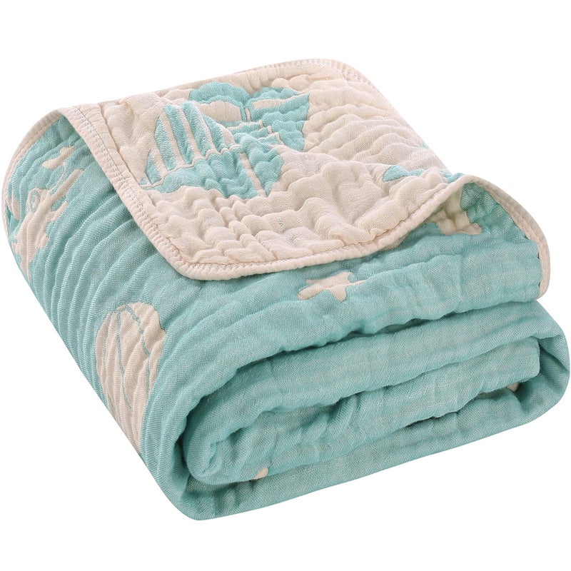 HardNok 6-Layer Muslin Baby Blanket Made with Organic Cotton - Serene Ocean Life & Sea Wonders Theme,Swaddle & Crib Quilt, 43" x 43",Green Ocean - Image 1