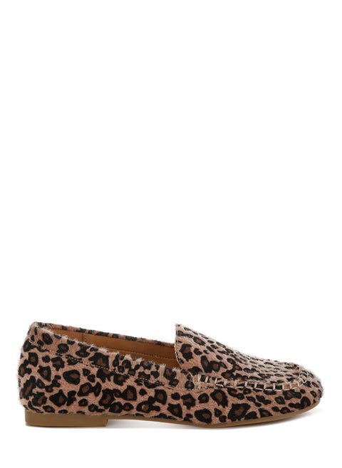 Leopard Print Flat Loafers in Leopard