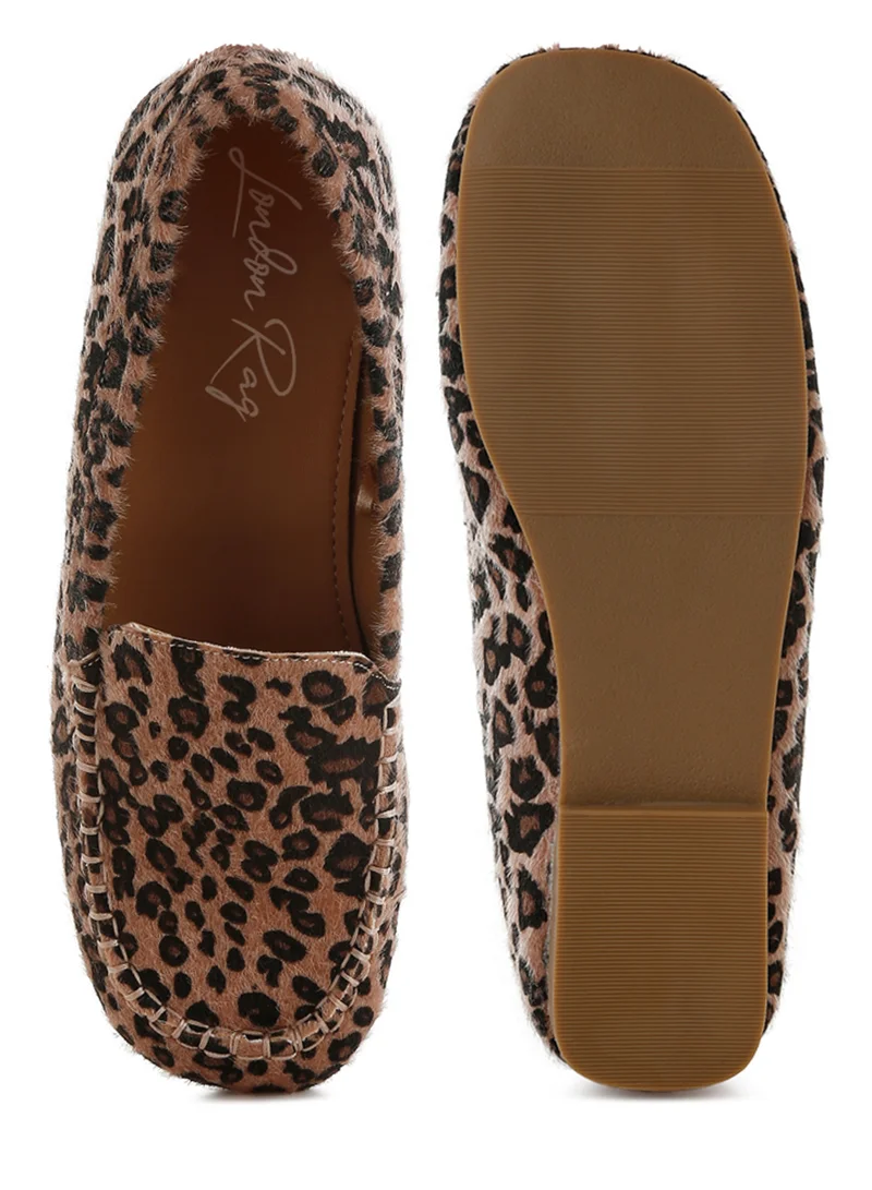 London Rag Leopard Print Flat Loafers in Leopard