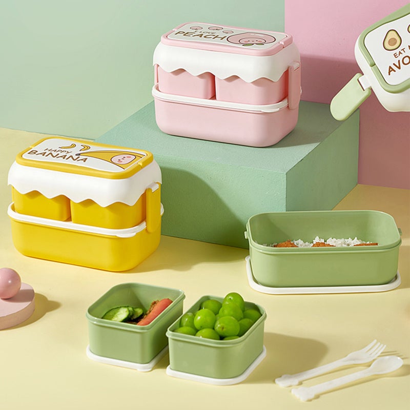 Cute Cartoon Lunch Box: Pink, Microwavable With Independent Compartments - Portable Carrying Handle Lunch Container for Students, Children and Office Workers - Image 1