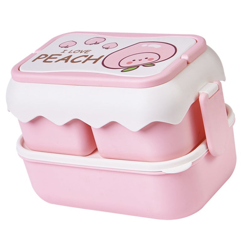 Cute Cartoon Lunch Box: Pink, Microwavable With Independent Compartments - Portable Carrying Handle Lunch Container for Students, Children and Office Workers - Image 2