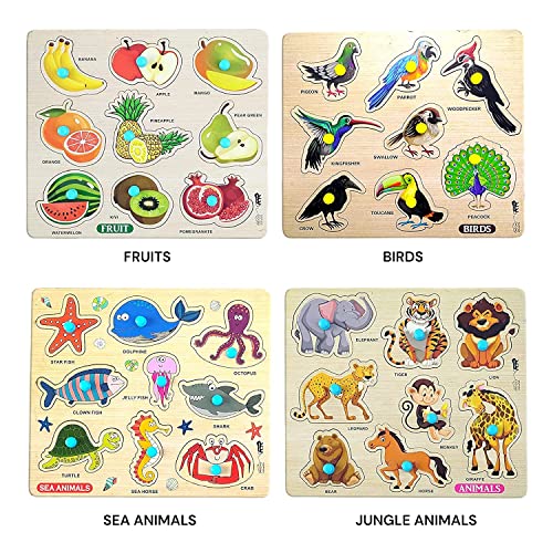 APPSTER 10pcs Wooden Jigsaw Puzzle Set for Kids | Animal, Fruit, Vegetable, Bird, Vehicle, Shape & Colour, Number, Monument of India, Body Part & Sea Animals | Educational Learning Toys for Toddlers - Image 4