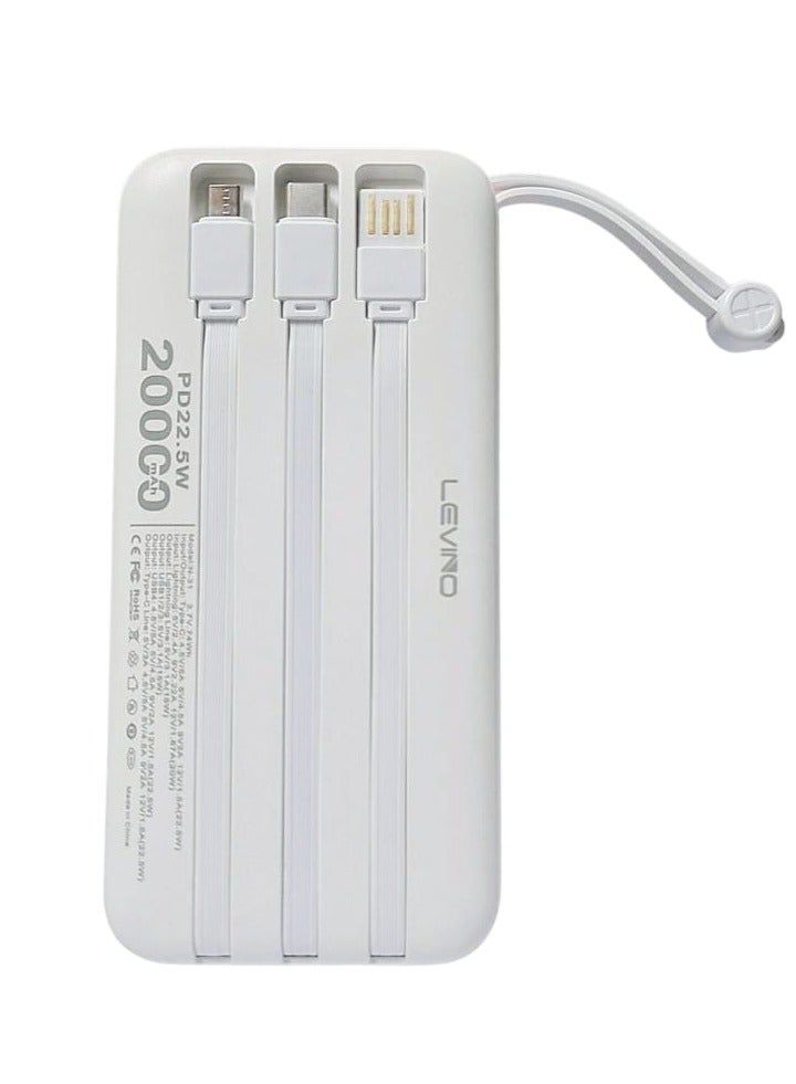 Levino N-31 20000mAh Power Bank with Digital Display, Fast Charging, Dual Outputs, Flight Approved – Black & White - Image 3