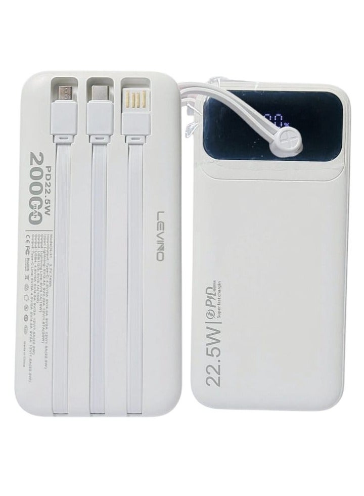 Levino N-31 20000mAh Power Bank with Digital Display, Fast Charging, Dual Outputs, Flight Approved – Black & White - Image 4