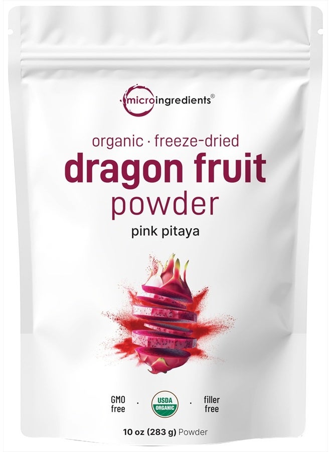 Micro Ingredients Organic Dragon Fruit Powder, 10oz | 100% Natural Fruit Powder | Freeze-Dried Pink Pitaya Source | No Sugar & Additives | Great Flavor for Drinks, Smoothie, & Beverages | Non-GMO & Vegan Friendly - Image 1