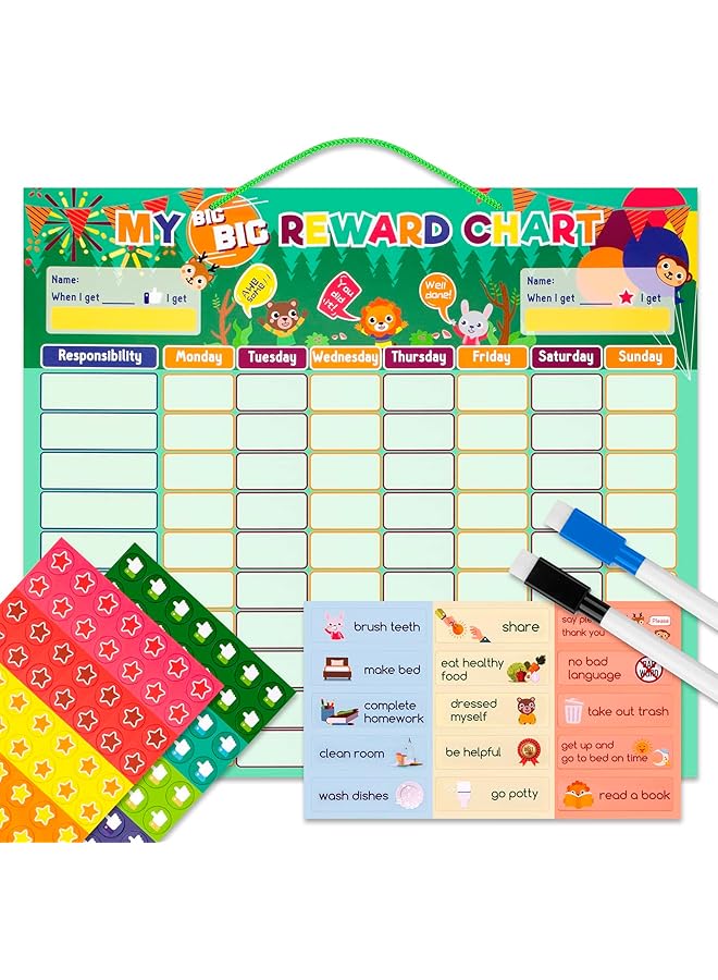 erorex 158 Pcs Chore Chart Behavior Chart Responsibility Chart Magnetic Reward Chart Star Dry Erase Reward Chart Toddler Chores Chart Daily Responsibility Board Chore Chart - Image 1