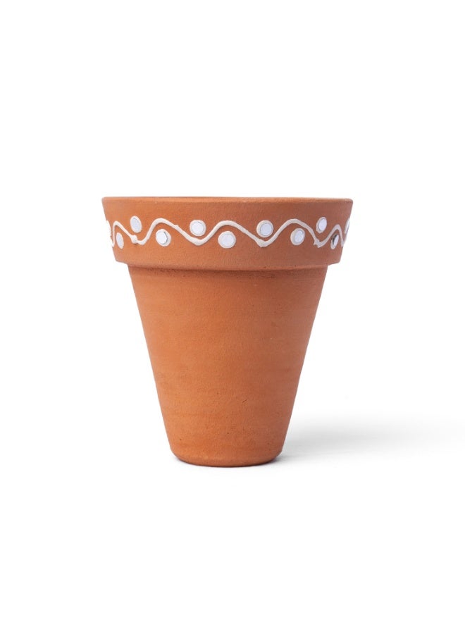 ARK Hand-Painted Terracotta Planter for Indoor & Balcony Plants | Natural Clay Pot with Minimal Boho Border Design | Breathable Plant Pot - Image 1