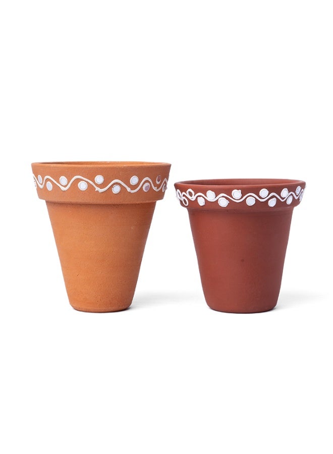 ARK Hand-Painted Terracotta Planter for Indoor & Balcony Plants | Natural Clay Pot with Minimal Boho Border Design | Breathable Plant Pot - Image 2