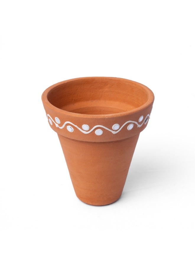 ARK Hand-Painted Terracotta Planter for Indoor & Balcony Plants | Natural Clay Pot with Minimal Boho Border Design | Breathable Plant Pot - Image 3