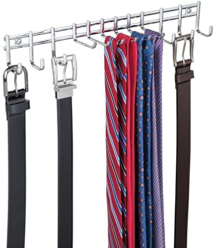 Indian Decor 31117 Closet Wall Mount Metal Accessory Organizer and Storage Center Modern Slim Holder for Womens and Mens Ties Belts Scarves Sunglasses 12 Hooks 1 Pack Chrome  - Image 3