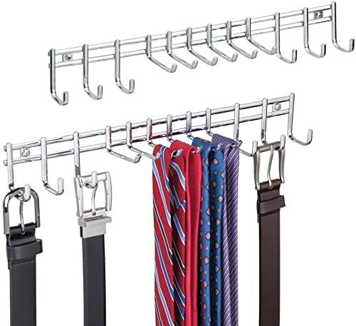 Indian Decor 31117 Closet Wall Mount Metal Accessory Organizer and Storage Center Modern Slim Holder for Womens and Mens Ties Belts Scarves Sunglasses 12 Hooks 1 Pack Chrome  - Image 2