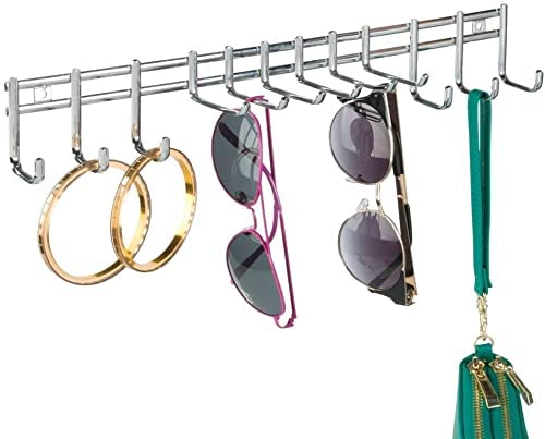 Indian Decor 31117 Closet Wall Mount Metal Accessory Organizer and Storage Center Modern Slim Holder for Womens and Mens Ties Belts Scarves Sunglasses 12 Hooks 1 Pack Chrome  - Image 5