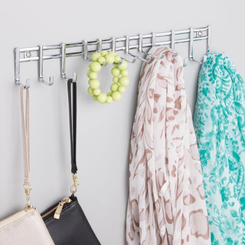 Indian Decor 31117 Closet Wall Mount Metal Accessory Organizer and Storage Center Modern Slim Holder for Womens and Mens Ties Belts Scarves Sunglasses 12 Hooks 1 Pack Chrome  - Image 4