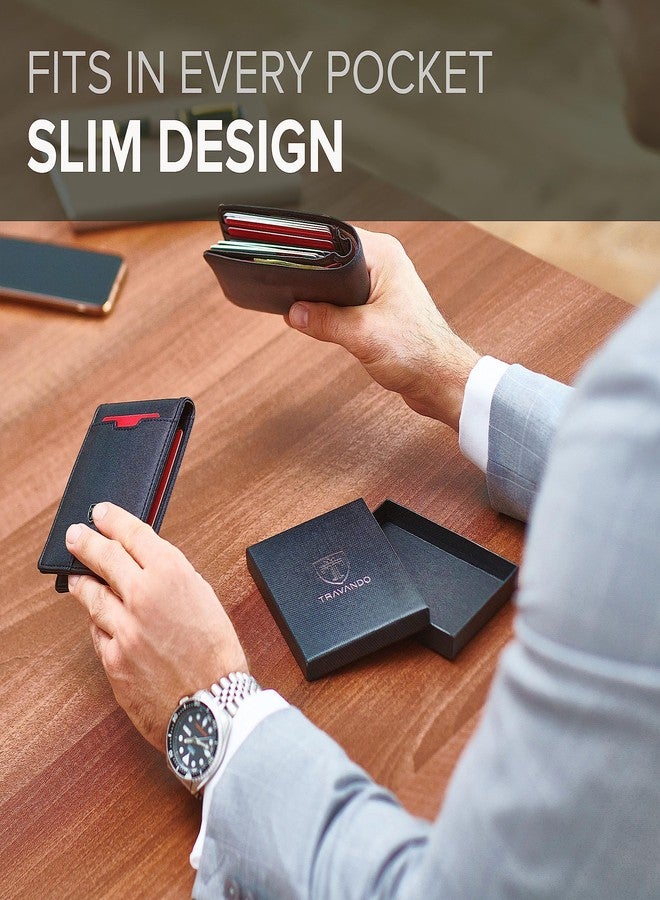 TRAVANDO Money Clip Wallet RIO - Mens Wallets slim Front Pocket RFID Blocking Card Holder Minimalist Mini Bifold Gift Box (Smooth Leather, Black & Orange) - Image 3
