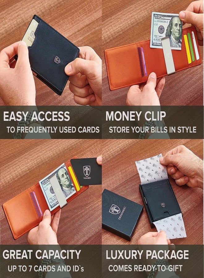 TRAVANDO Money Clip Wallet RIO - Mens Wallets slim Front Pocket RFID Blocking Card Holder Minimalist Mini Bifold Gift Box (Smooth Leather, Black & Orange) - Image 2
