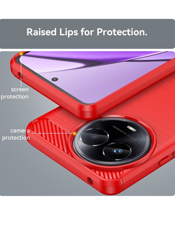 زبون جراب هاتف من ألياف الكربون TPU بتصميم مصقول لهاتف Realme C67 5G (أحمر)  - Image 5