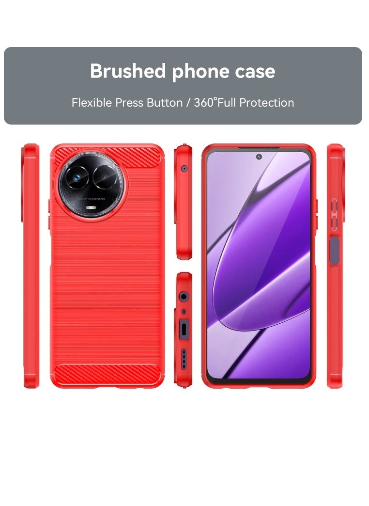 زبون جراب هاتف من ألياف الكربون TPU بتصميم مصقول لهاتف Realme C67 5G (أحمر)  - Image 2