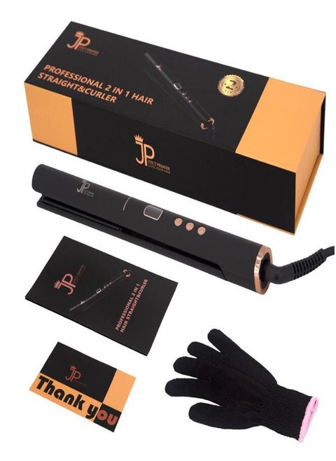 JUICY PREMIER  2-in-1 straightener and curling iron | Ceramic Hair with Tourmaline and Negative Ions Technology | Adjustable Temperatures up to 450F | with Extra Heat Protection Glove
