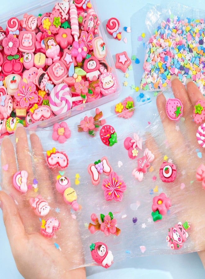 Glitzest 60Pcs Rose Pink Slime Charms Assorted Cute Embellishments, Kawaii Accessories,Candy Heart Bear Bulk Flatback Resin Ornament for Phone Junk Cases,Crafting Scrapbooking & DIY Decoration - Image 5