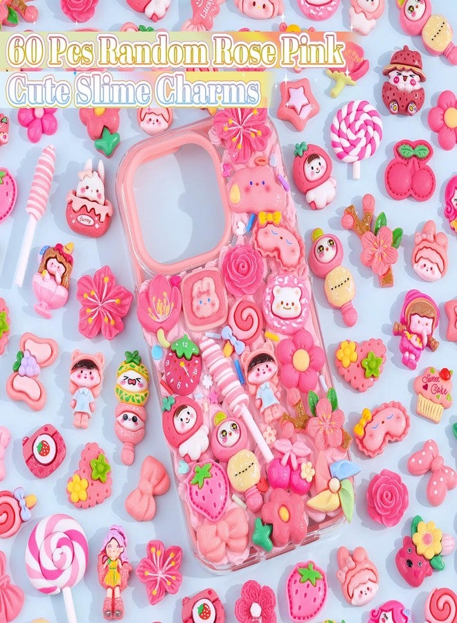 Glitzest 60Pcs Rose Pink Slime Charms Assorted Cute Embellishments, Kawaii Accessories,Candy Heart Bear Bulk Flatback Resin Ornament for Phone Junk Cases,Crafting Scrapbooking & DIY Decoration - Image 3