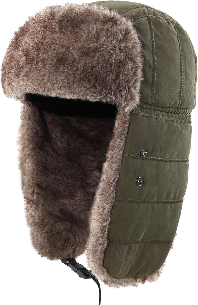 Connectyle Men's Trooper Trapper Hat Warm Winter Hats with Removable Face Mask Earflaps Faux Fur Hunting Outdoor Hat - Image 2