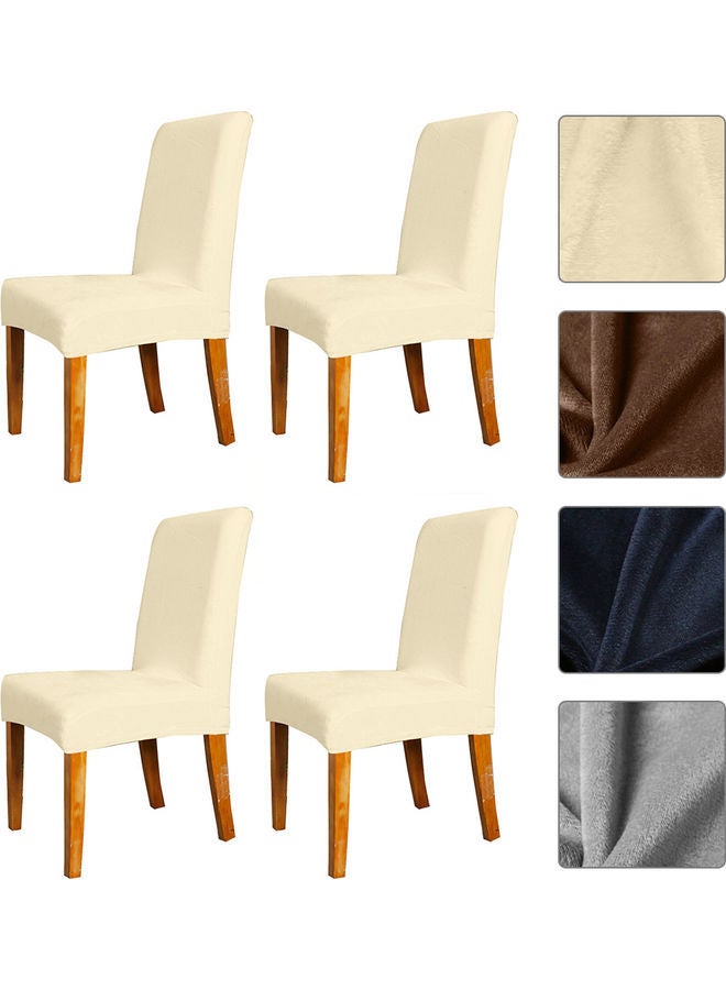 Bluejw 4-Piece Solid Velvet Colour Chair Cover Beige  - Image 1