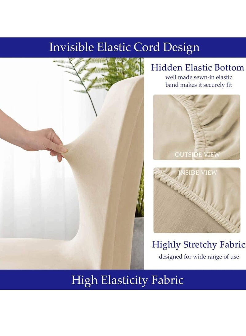 Bluejw 4-Piece Solid Velvet Colour Chair Cover Beige  - Image 3