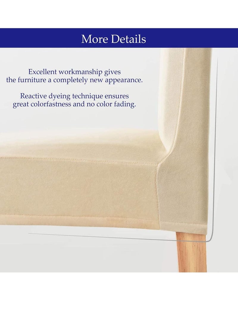 Bluejw 4-Piece Solid Velvet Colour Chair Cover Beige  - Image 4