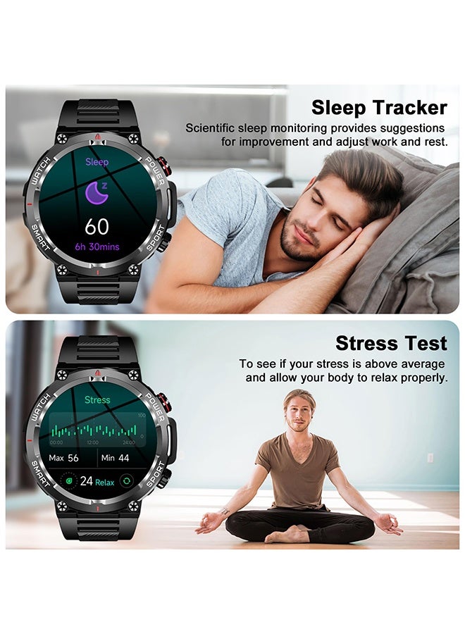 Arabest Military Smart Watch for Men (Answer/Make Calls), 1.39" HD Fitness Watch with Heart Rate SpO2 Sleep Monitor Stress Test, 100+ Sports Modes Waterproof Outdoor Smartwatch for iOS Android - Image 5