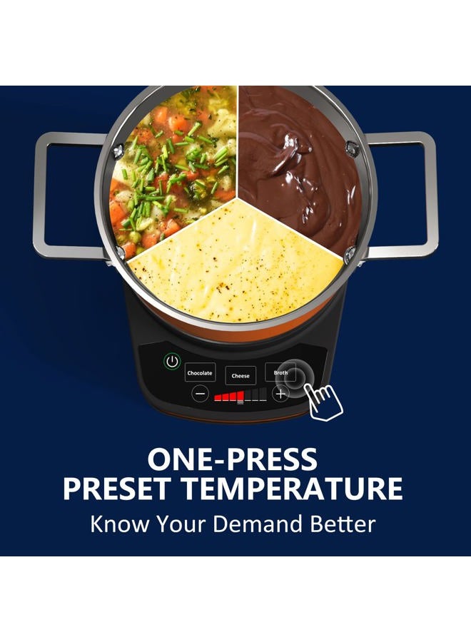 GREECHO Fondue Pot Electric Set, 2.6 Qt Stainless Steel Electric Fondue Pot with 3 Preset Mode (Cheese, Chocolate & Broth), 1200W Fondue Pot Set with Separated Fondue Pot & 6 Color-Coded Forks, Orange - Image 2
