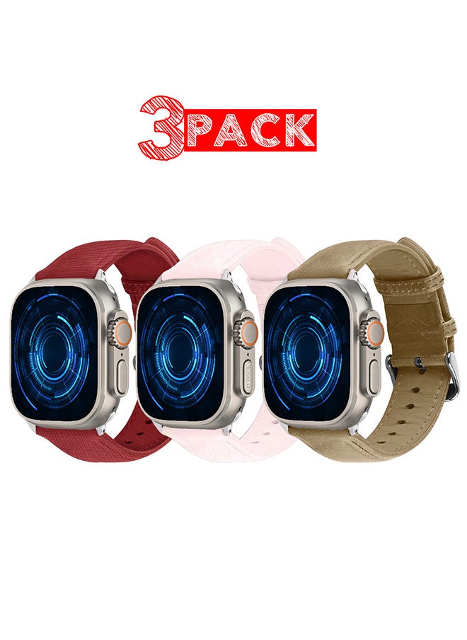 CATANES - 3 Pack For Apple Watch Band 49mm/45mm/44mm Leather Band Buckle Strap Wristband Compatible with Apple watch series Ultra2/Ultra/8/7/SE/5/4/3/2/1 - Image 1