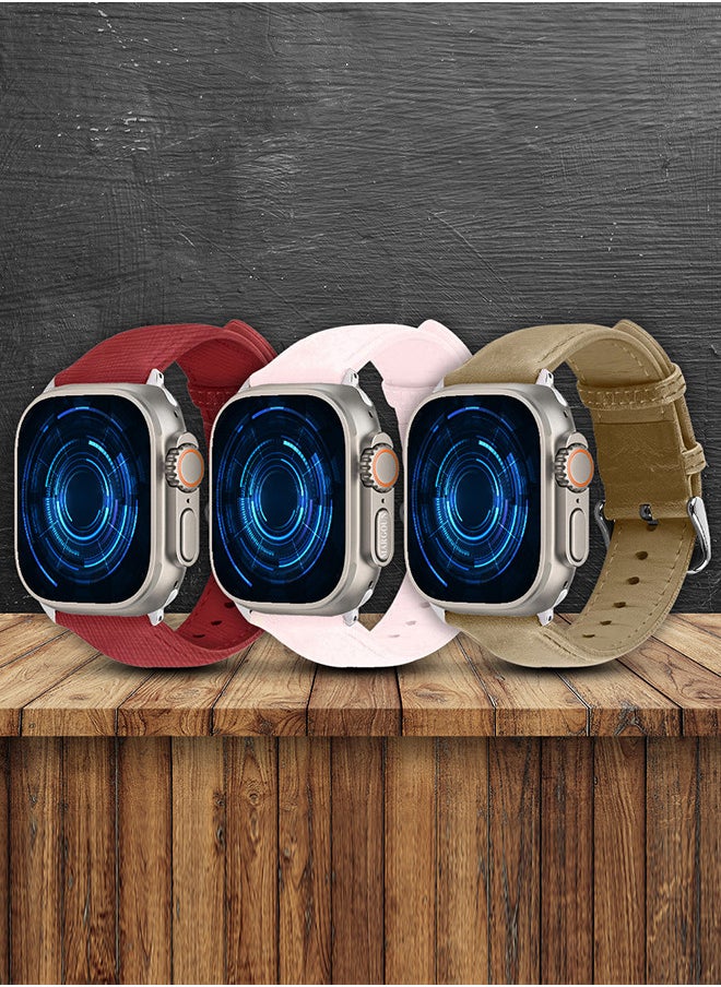 CATANES - 3 Pack For Apple Watch Band 49mm/45mm/44mm Leather Band Buckle Strap Wristband Compatible with Apple watch series Ultra2/Ultra/8/7/SE/5/4/3/2/1 - Image 1