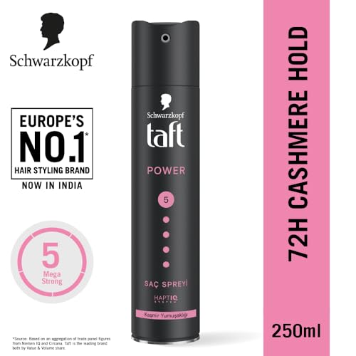 taft Schwarzkopf TAFT Power Hold 5 Hair Spray for Heat Protection, Cashmere like Softness for Dry, Damaged Hair | No Stickiness | Easy To Brush Out | For Salon Like Finish - 250Ml. - Image 2