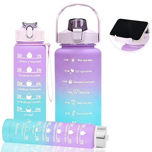 US1984 Motivational Water Bottle Combo Set (2L,900ML,300ML) | Time Marker, Straw & Sipper | BPA-Free Leak-proof Easy to Clean | pack of 3 Bottle for Office, Gym, School, Yoga, Adults & Kids (Purple) - Image 1
