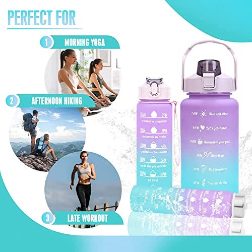 US1984 Motivational Water Bottle Combo Set (2L,900ML,300ML) | Time Marker, Straw & Sipper | BPA-Free Leak-proof Easy to Clean | pack of 3 Bottle for Office, Gym, School, Yoga, Adults & Kids (Purple) - Image 4