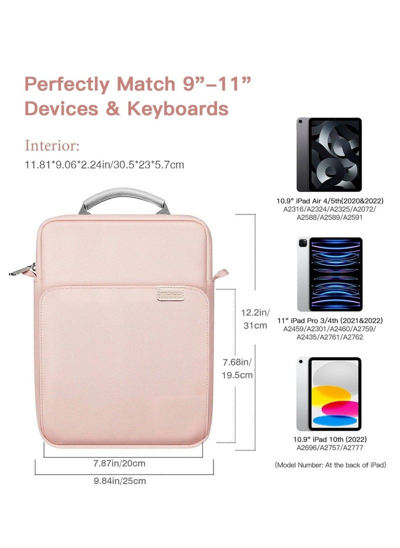 9-11 Tablet Sleeve Bag Case with Shoulder Strap for iPad 10.2 2021-2019, iPad 10th Generation 2022, iPad Air 5/4 10.9, iPad Pro 11 2022-2018, Galaxy Tab S9/S8/A8/A7 2023（Pink） - Image 2