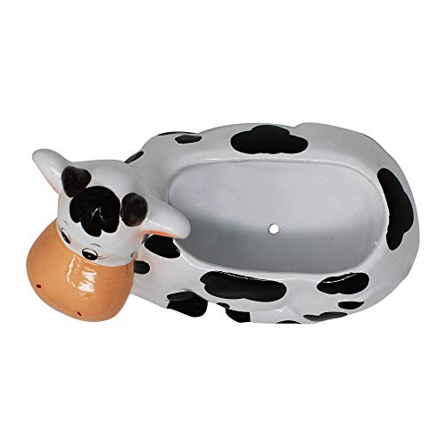 Sixdrop Cow Planter Pot - Cow Print Party Decoration Supplies - Garden Backyard Cow Stuff Statue - Flower Ceramic Succulent Planter - Plantador de Vacas - Large 9" with Drain - Image 4