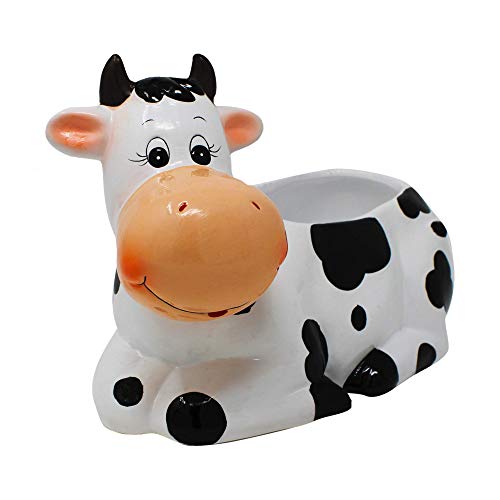 Sixdrop Cow Planter Pot - Cow Print Party Decoration Supplies - Garden Backyard Cow Stuff Statue - Flower Ceramic Succulent Planter - Plantador de Vacas - Large 9" with Drain - Image 3