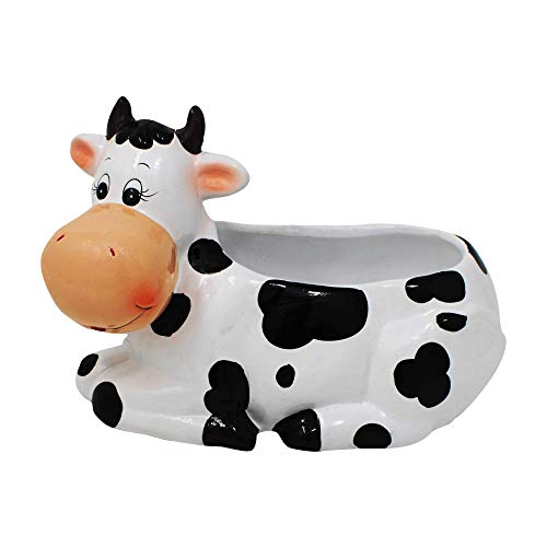 Sixdrop Cow Planter Pot - Cow Print Party Decoration Supplies - Garden Backyard Cow Stuff Statue - Flower Ceramic Succulent Planter - Plantador de Vacas - Large 9" with Drain - Image 2