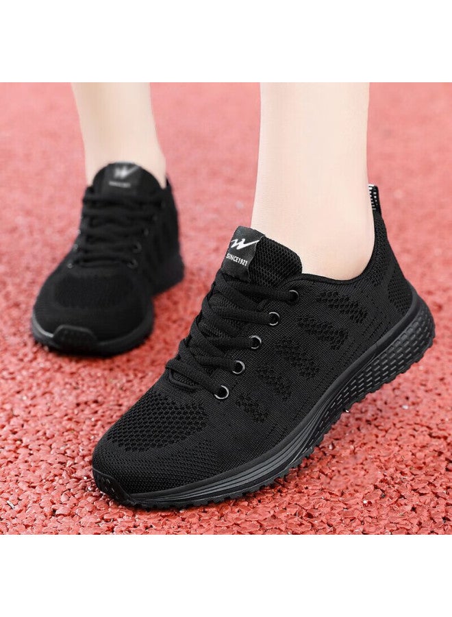 Shuangxing Women's Flyknit Running Shoes  All-season Lightweight Breathable Non-slip Durable Mesh Sports Shoes Black Size 38