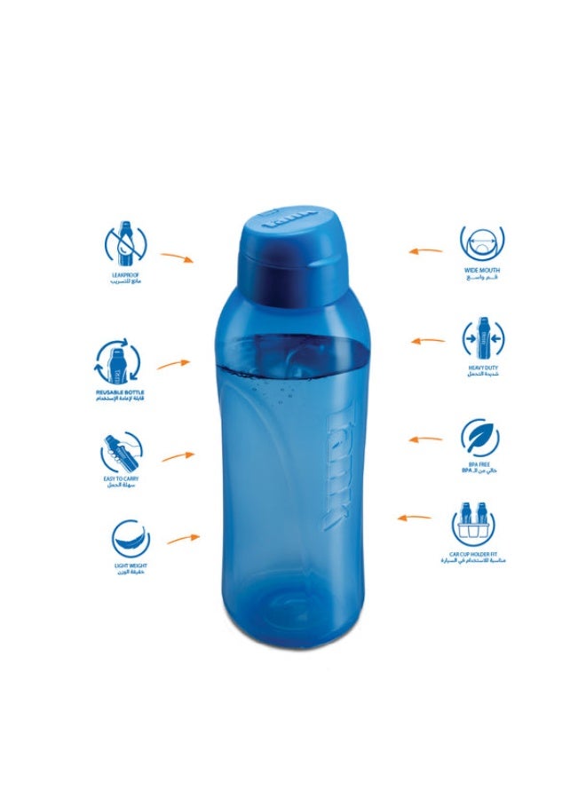 Tank Go, 800ml, Polypropylene Plastic Bottle, BPA Free, Leakproof - Blue - Image 3