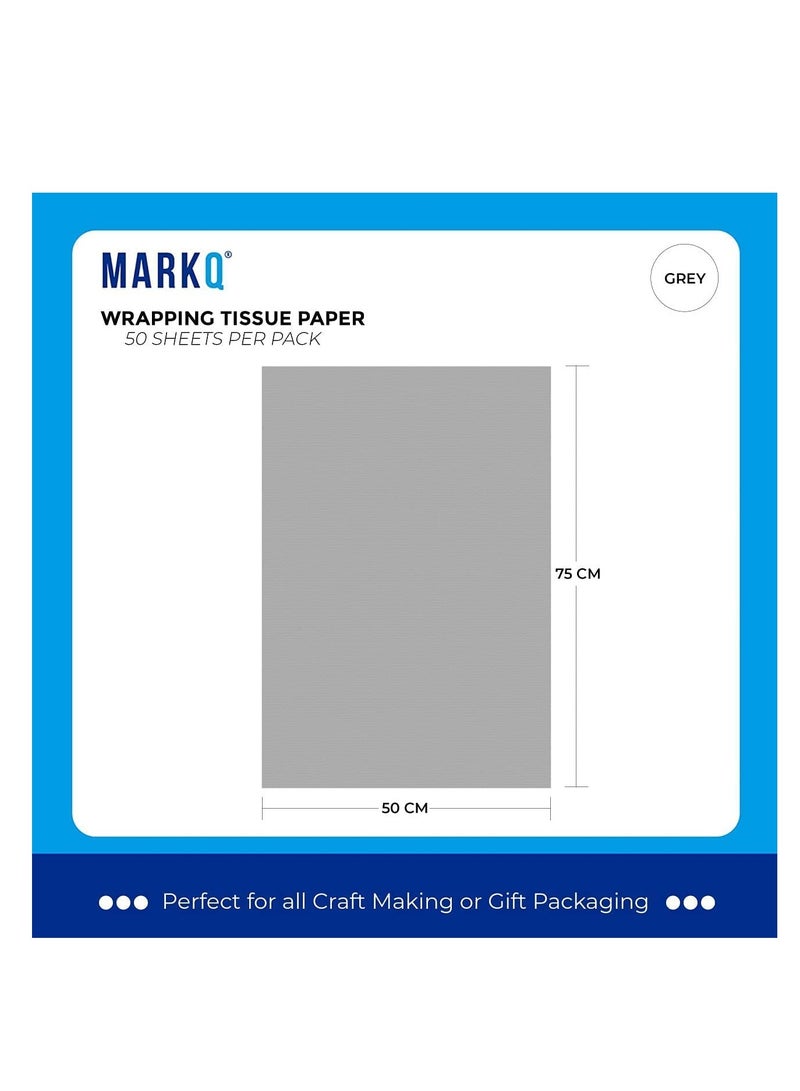 MARKQ أوراق تغليف هدايا رمادية للتصميمات اليدوية، أكياس الهدايا، العطلات، أعياد الميلاد، 50 × 75 سم (50 ورقة)... - Image 2