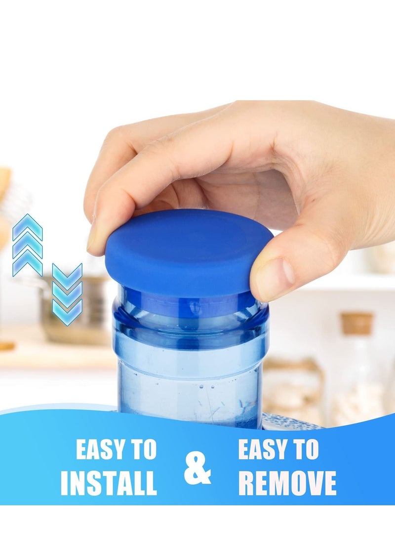 KASTWAVE Water Jug Cap,5 Gallon Silicone Non-Spill Caps,Replacement Water Bottle Snap On Cap Anti Splash Peel, Plug Fits 55mm 18.9 Litres Bottles 4 Piece(Blue) - Image 2