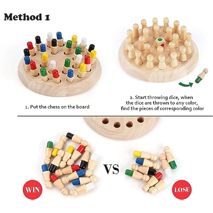 مومو بير Mumoo Bear Wooden Memory Chess ، شطرنج ذاكرة ملونة ، أطفال خشبية مباراة عصا الشطرنج ، لعبة ذاكرة للأطفال في وقت مبكر من التعلم ، هدية عيد ميلاد عيد الميلاد للأطفال 3 4 5 سنوات - Image 4