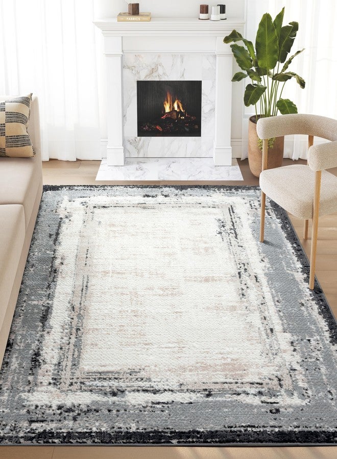 Abani Ivory Area Rug for Living Room, Bedroom - Abstract Pattern- 4' x 6' -Durable & Easy to Clean - Image 1