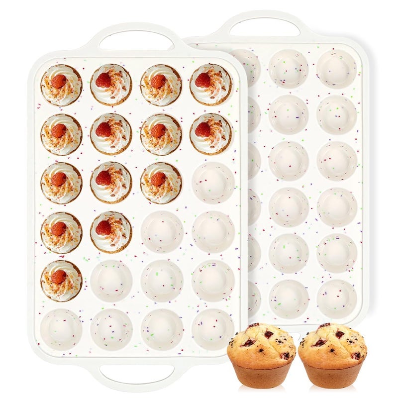 FUNBAKY Silicone Mini Muffin Pan, Metal Reinforced Frame 24 Cups Nonstick Mini Cupcake Pans with Handles Easy to Move for Baking Muffin, Cupcake, Egg Bites Oven Safe, Silicone Molds 2 Pack Confetti - Image 1
