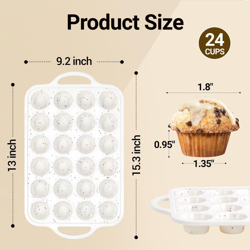 FUNBAKY Silicone Mini Muffin Pan, Metal Reinforced Frame 24 Cups Nonstick Mini Cupcake Pans with Handles Easy to Move for Baking Muffin, Cupcake, Egg Bites Oven Safe, Silicone Molds 2 Pack Confetti - Image 4